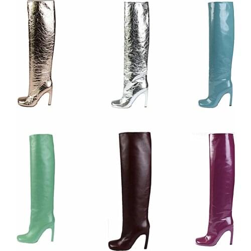 2021 Autumn Winter Womens Boots Fashion Round Toe Slip On Mid Heel Knee High Boots Ladies Plus Size Shoes