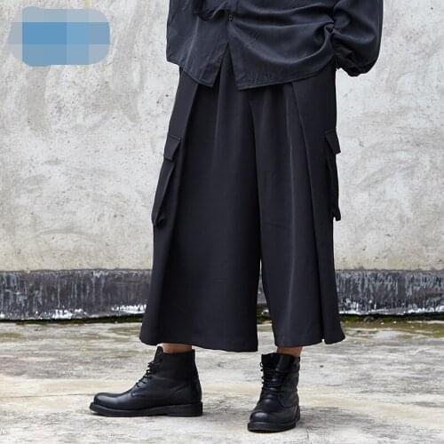 Autumn and winter original mens pants dark skirt pants mens casual pants cold wind wide-leg pants trend