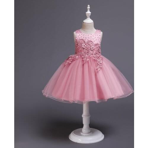 Flower Girls Dress Kids Beading Flower Applique Bodice Tulle Party Wedding Dress Formal Girls Vestido