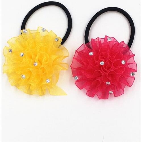 2pcs/lot New Fashion Hair Accessories Hair circle with diamond flowers Black Elastic Hair Bands Girl Hairband Hair Rope for girl