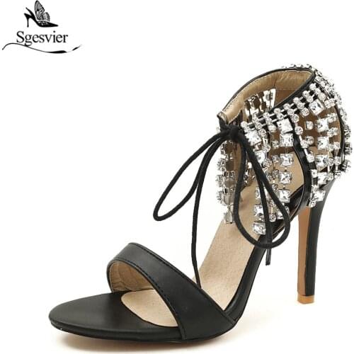 Sgesvier Sexy Women Sandals Gladiator Roman Cut-outs Strappy Ankle Sandals Woman Stiletto High Heels Shoes 2018 New Summer B350