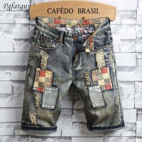 2021 Summer Fashion Mens Ripped Hole Short Jeans New Cotton Shorts Breathable Denim Shorts Retro Mens Clothing Size 28-40