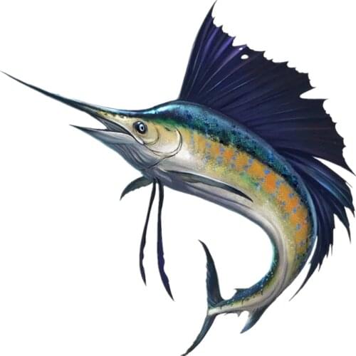 S40556# Various Sizes Funny Self-Adhesive Decal Swordfish Fishing Car Sticker Waterproof Auto Decors on Bumper Rear Window