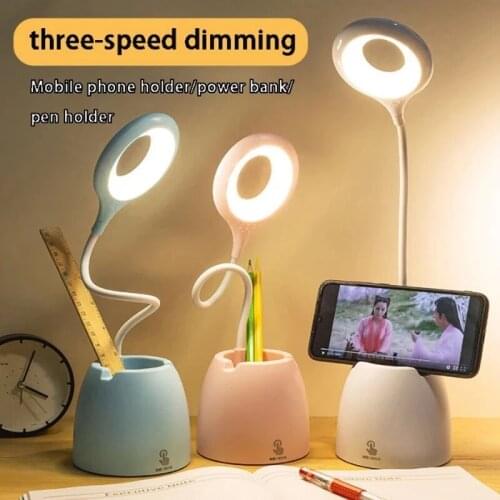 LED Table Lamp Touch Dimming USB Desk Lamp Light Kids Book Bedside Reading Lamp Pen Holder Eye Protect Multi Function Home Decor