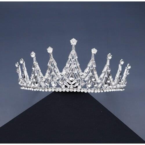 Fashion Net Red Crystal Bridal Wedding Crown Silver Color Tiaras and Crowns Hair Jewelry for Women Accessories Bride Headpiece
