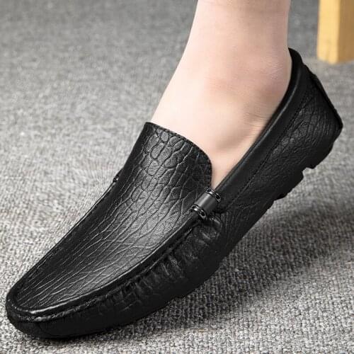Genuine Leather Men Casual Shoes Italian Men Loafers Moccasins Slip On Mens Flats Breathable Male Driving Shoes Big Size