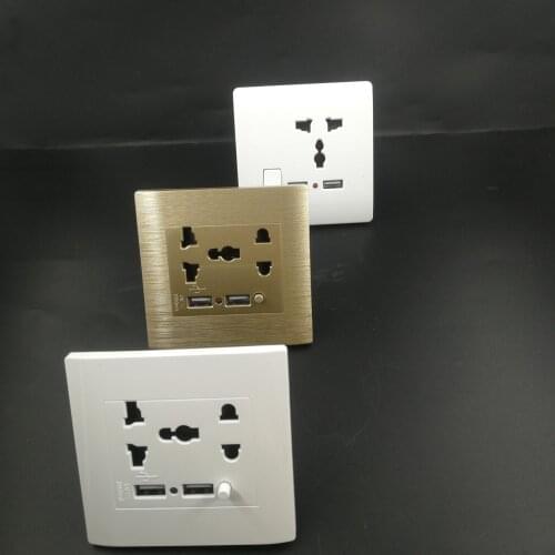 Universal 5 Holes Dual USB Charger Wall Power Socket White Panel LED Indicator 5V 2.1A 2100ma Mobile Port Socket