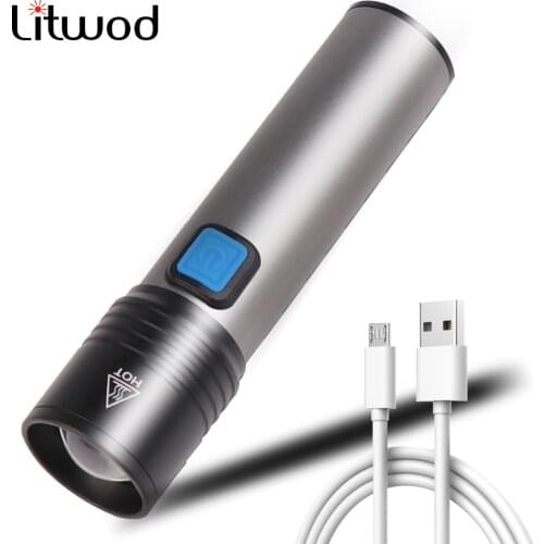 XM-L T6 Built-in 1200mAh 18650 Battery Waterproof Camping Light Zoomable Torch Lantern USB Rechargeable LED Flashlight