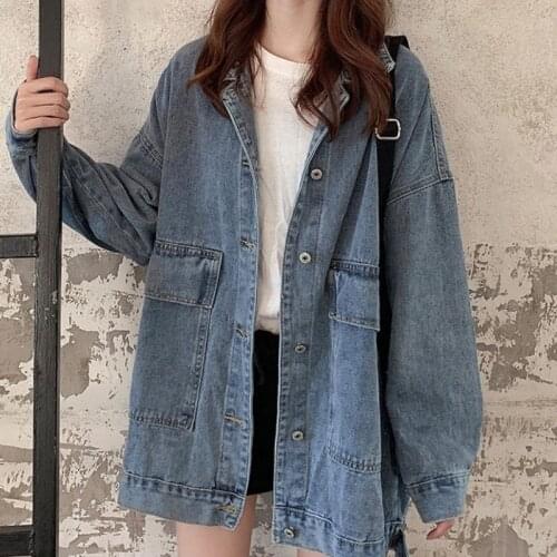 Jean Jacket Women Clothes Oversized Jeans Denim Coat Korean Coats Spring Fall 2021 New Jackets for Women Solid Casual