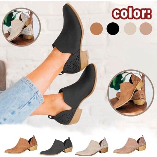 Womens Shoes Middle Heel Hollow Out Solid Pointed New Style Short Ankle Boots Casaco Feminino Inverno De Neve Impermeável