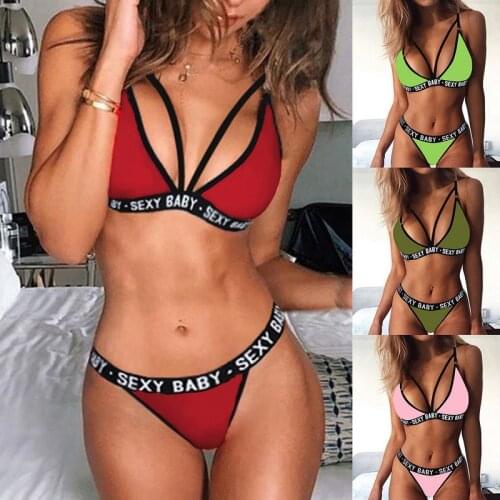 Women Solid Letter Sexy Lingerie Costume Underwear-Set Sleepwear Night Bra And Panty Set Backless Pajamas Exotic-Set Sex Clothes