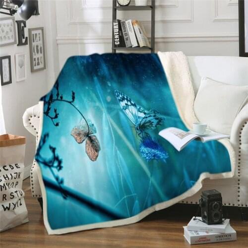 Winter Throw Blankets for Beds Colorful Floral Butterfly Print Bedspreads Sherpa Plush Fuzzy Blankets for Teenage Girls