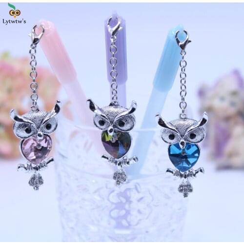 1 Piece Lytwtws Gel Pens Cartoon Pendant Owl Black Colored Gel-Ink Pens For Writing Cute Stationery Office School Supplies