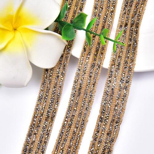 1Yard 2Cm Resin Diamond+Ball Bead Rhinestone Tape Hotfix Adhesive Chain Trimming Diy Decoration Clothing Belt Shoes Trousers