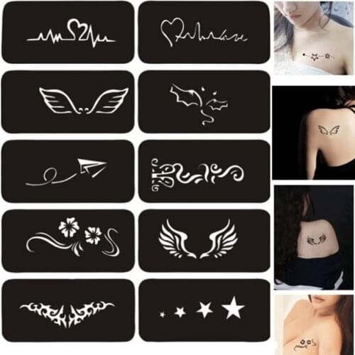 12PCS Henna Tattoo Stencils for Painting Glitter Tattoo Stencil Woman Girl Kids Drawing Template Star Wing Airbrush Stencil