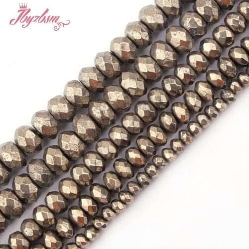 2x4,3x6,5x8mm Faceted Rondelle Pyrite Silvers Gray Loose Bead Natural Stone Beads For DIY Necklace Bracelets Jewelry Making 15"