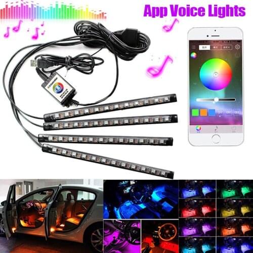 4Pcs Car LED Light Strip Flexible USB RGB Automobile Styling Atmosphere Lamps Auto Interior Decoration Light