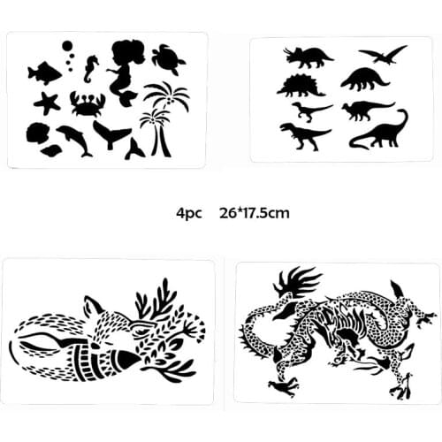 4pc Animal Stencil Painting Template DIY Bullet Journal Accessories Scrapbook Album Decoration Office School Supplies Reusable