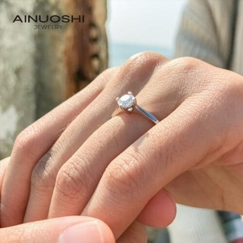 AINUOSHI 925 sterling silver ring 0.5ct Classic style Diamond jewelry Moissanite ring Wedding Party Anniversary Ring For Women