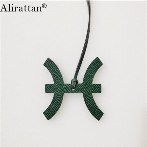 Alirattan New 12 Zodiac Pisces Horoscope Constellation Keychain Pendant Women Backpack Bag Charm Fashion Genuine Leather Charm