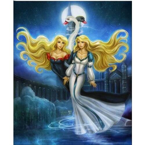 Full Square round Drill 5D DIY Diamond Painting Black white Swan Princess diamond Embroidery cartoon girl Mosaic kids room N577