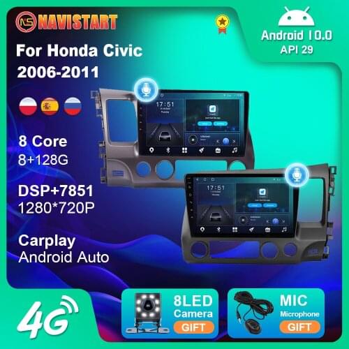 Car Radio For Honda Civic 2006-2011 Left Right Multimedia DVD Player Android 10 GPS Navigation Rear View Camera 4G WIFI Carplay