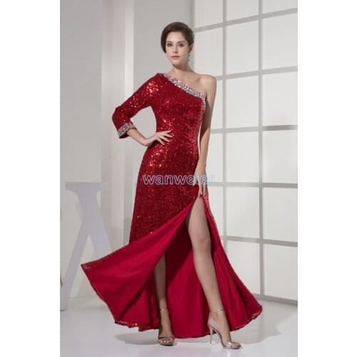 Free shipping 2018 new design rhinestone custom one shoulder crystal hot seller sexy long prom gown mother of the bride dresses