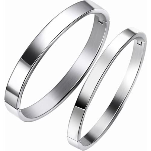 Love Gifts High Polish 316L Titnanium Seel Bracelet for Couples Gent/Lady Sizes Stainless Cuff Bangles Sets for Lovers