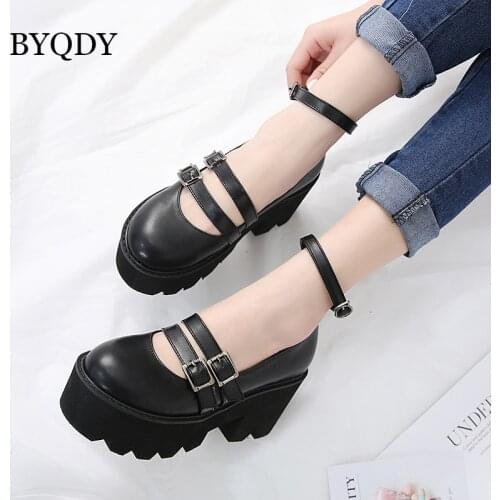 BYQDY High Heel 8cm Office Shoes Woman Platform Chunky Heels Ankle Strap Pumps Women Thick Bottom Non-slip Female Shoes Plus 42