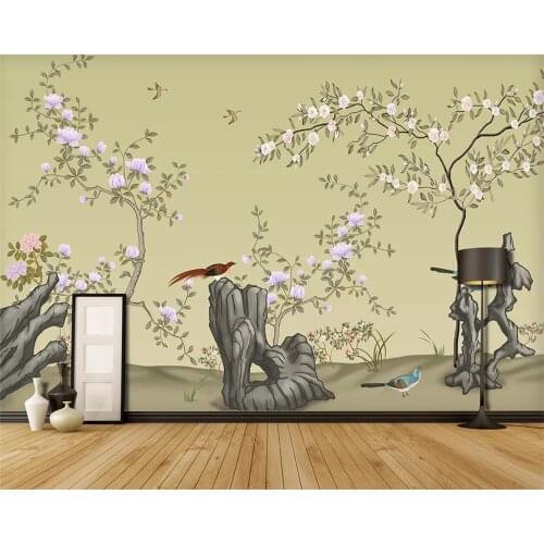 Beibehang Customized modern fashion hand-painted new Chinese flower decorative painting papel de parede wallpaper papier peint