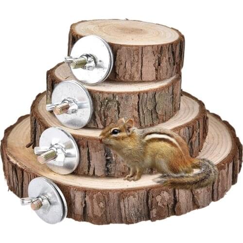 Natural Wooden Logs Board Hamster Wooden Platform for Chinchilla Guinea Pig Squirrel Totoro Parrot Jumping Small Pet Toys Supply