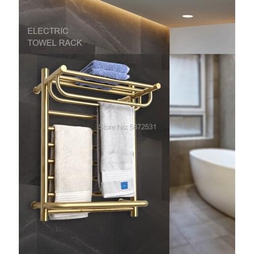 Luxurious Gold color Electric Wall Mounted Towel Warmer Rail Heated Rack 304 stainless steel towel warmer rack for bathroom
