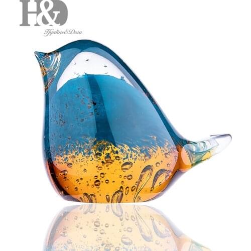 H&D 3.9inch Handmade Blue Bird Glass Figurine Home Decor Glass Bird Minature Figurine Glass Art Craft Gifts For Home Office