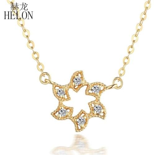 HELON Solid 18K (AU750) Yellow Gold Certified Round 0.05CT Natural Diamonds Engagement Wedding Women Trendy Jewelry Necklaces