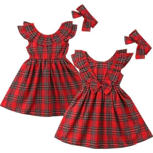 Cotton Baby Girl Princess Sleeveless Plaid Dress Kid Bow Checked Tutu Party Wedding Dress Xmas Christmas Pageant Party