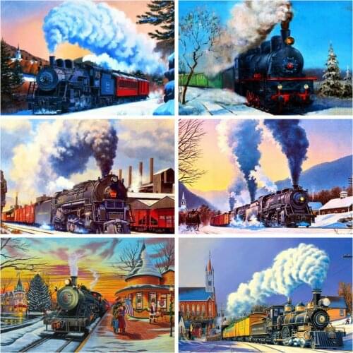 HUACAN Diamond Painting Train Handicraft Sale Diamond Embroidery Snow Needlework Winter Mosaic Landscape Rhinestone Kit Wall Art