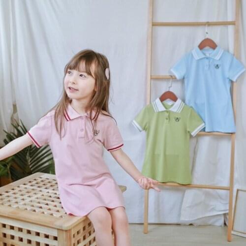 3-12Years Girls Dresses 2021 Summer New Bee Embroidery Lapel Big Kids Polo Dress Short Sleeve Lovely Fashion Korean Baby Clothes