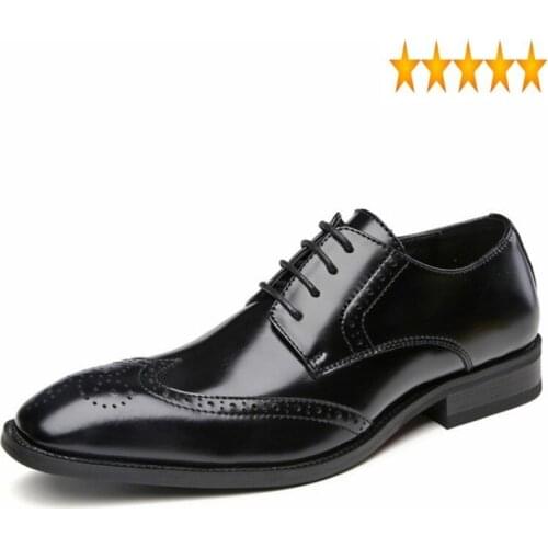 New Men Wingtip Business 2021 Leather Brand Lace Up Derby Zapatos Pointed Toe Brogues Formal Shoes Brown Black Dress 39-44