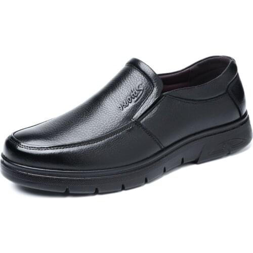 New 2020 Men Dress Shoes Genuine Leather Breathable Middle Aged Business Round Toe Wedding Footwear Male Flat 896