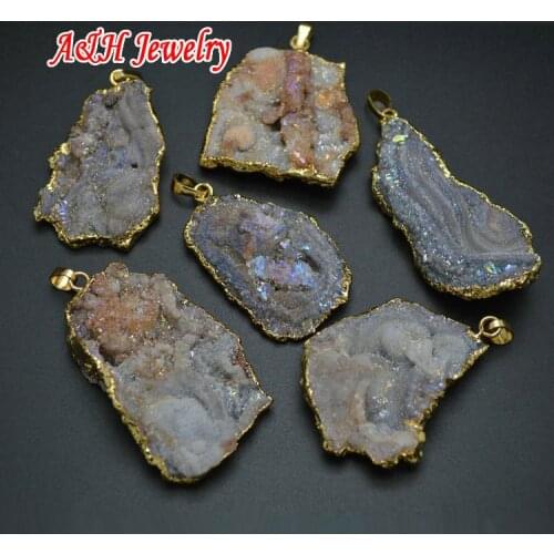 New Arrival Rainbow Color Color Mushroom Stone Pendants Free From Shape Women Drusy Jewelry 5pc/lot