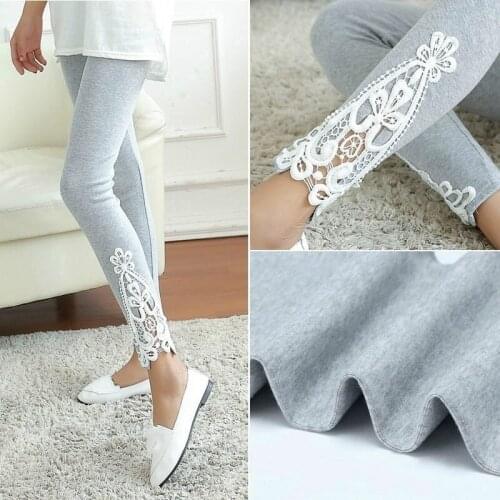 Autumn New Style Hollow Lace Side Carved Nine-point Leggings Womens Thin Leggings Thin Sexy Stretch Leggings