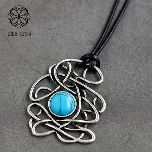 Blue Stone Choker Necklace Vintage Jewelry for Women Statement Fashion Long Rope Chain jewellery suspension necklaces pendants
