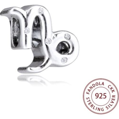 Genuine 925 Sterling Silver Sparkling Capricorn Zodiac Charms Fits Original Bracelets Women Beads for Jewelry Making kralen