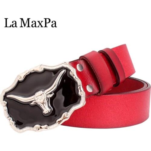 Fashion men cow skin belt west cowboy belt skull bull head buckle cowskin leather waistband male friend birthday gift