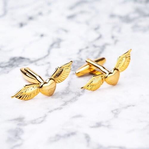 High Fashion Engraved Angel Wings Cufflinks Gold Silvery Heart Cuff Button For Mens French Shirt Jewelry Birthday Wedding Gift