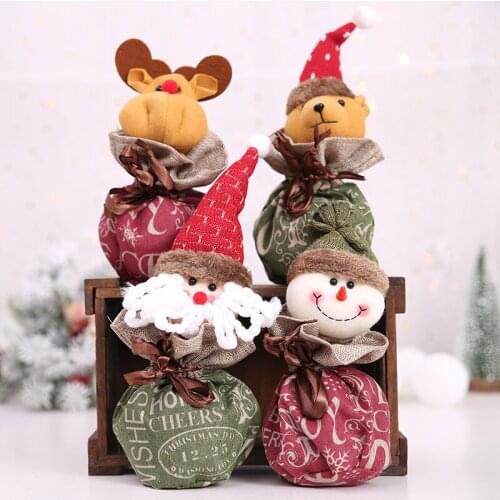 Christmas Candy Holder Bag Drawstring Cartoon Plush Toilet Roll Paper Cover Decor Festival Snack Gift Storage Organizer TS2