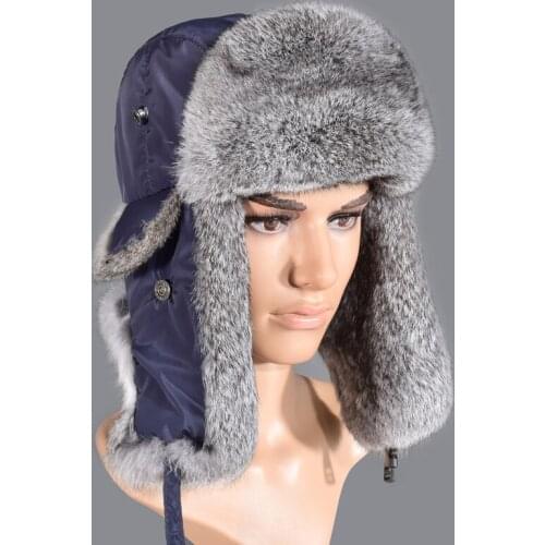 Russian Hat For Men/Women/Unisex Winter Real Rabbit Fur Trapper Hat Real Leather Top Cotton Lining Warm New Bomber Hats