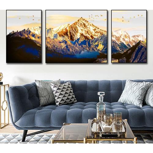 Modern Landscape Golden Mountain 3 Pictures Canvas Painting Poster Print Wall Art Picture For Living Room Home Decor Frameless