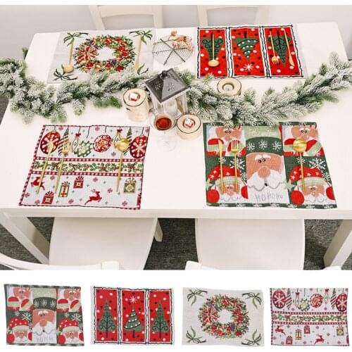Santa Claus Knitted Fabric Placemat Merry Christmas Decoration For Home Ornament Cristmas Table Kitchen Deco Xmas New Year 2021