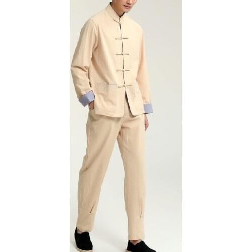 Wing chun kung fu clothes suit Cotton&linen men tang suits lay tai chi suit IP MAN uniforms clothing BLUE/BEIGE